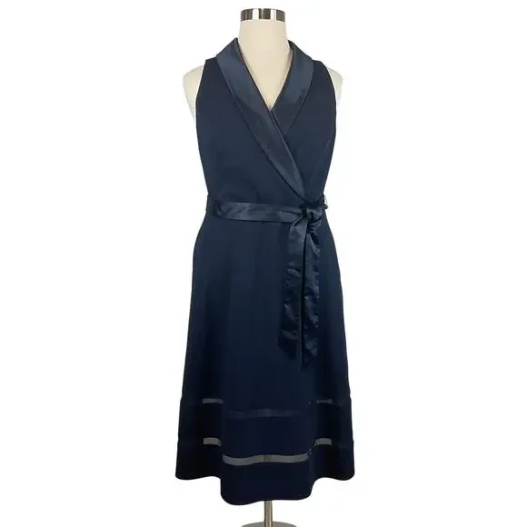 Adrianna Papell | Dresses | Adrianna Papell Womens Cocktail Dress Size 6  Blue Crepe Tuxedo Aline Midi | Poshmark